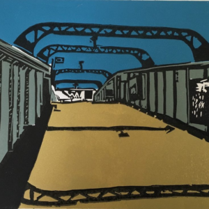 Bowes Park Station Footbridge - Linocut