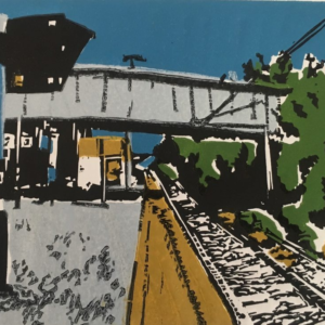 Bowes Park Station (linocut) - card