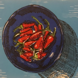 Red Chillies in a Blue Bowl