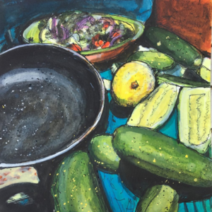 Frying Pan, Lemon and Courgettes - Drawing