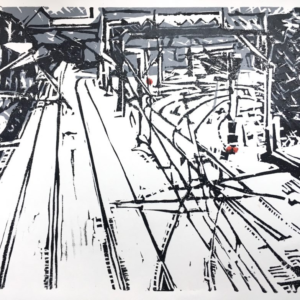 Railway in the Snow - Linocut