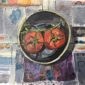 NEWSPAPER, BOWL, TOMATOES