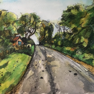The Street, Wiveton, Norfolk - Ink Drawing