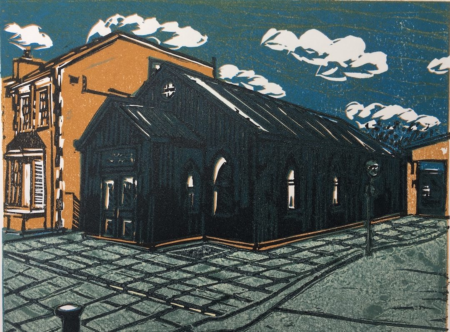 Shaftesbury Hall, 6 layer linocut print
