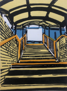 Bowes Park Station Stairs - Linocut Print