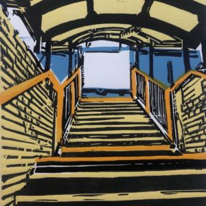 Bowes Park Station Stairs - Linocut